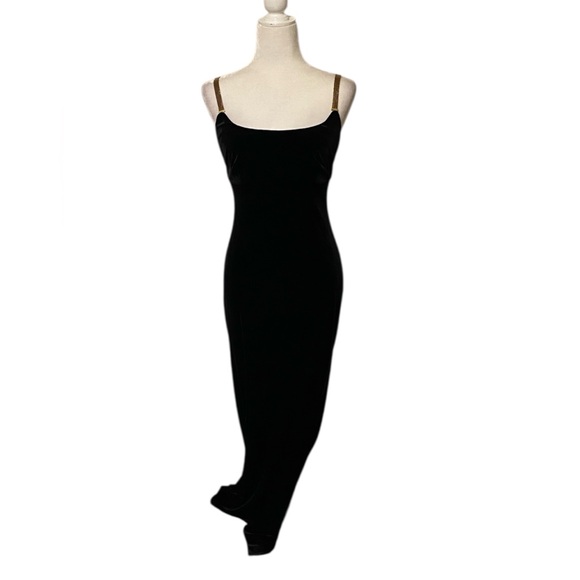 Amanda ❤️ Laura 90’s Black velvet Women's Slip Dress with metal straps - Picture 1 of 8